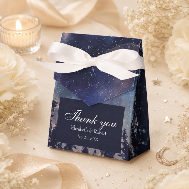 Celestial Starry Night Wedding Favour Box (Celestial Starry Night Wedding Favor Box on an elegant celestial wedding table)