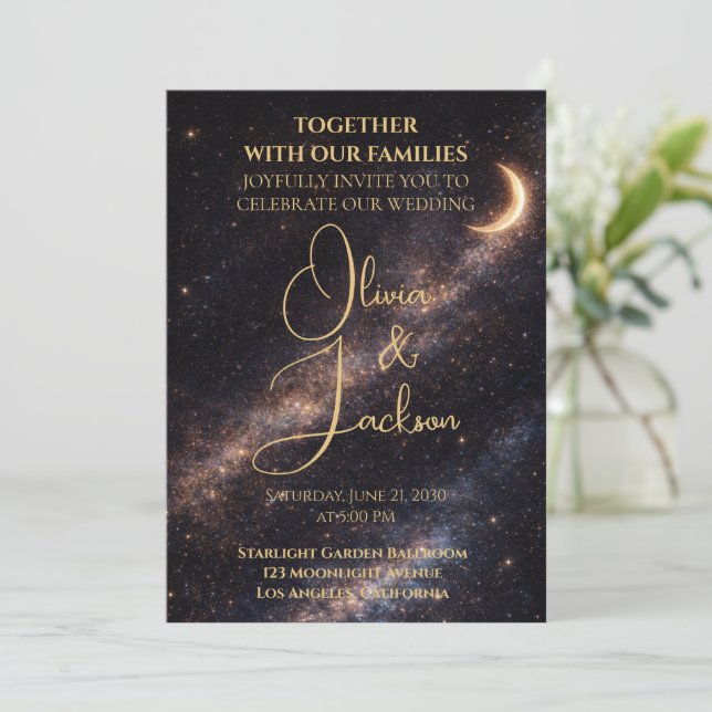 Celestial Starry Night Wedding Invitation (Standing Front)