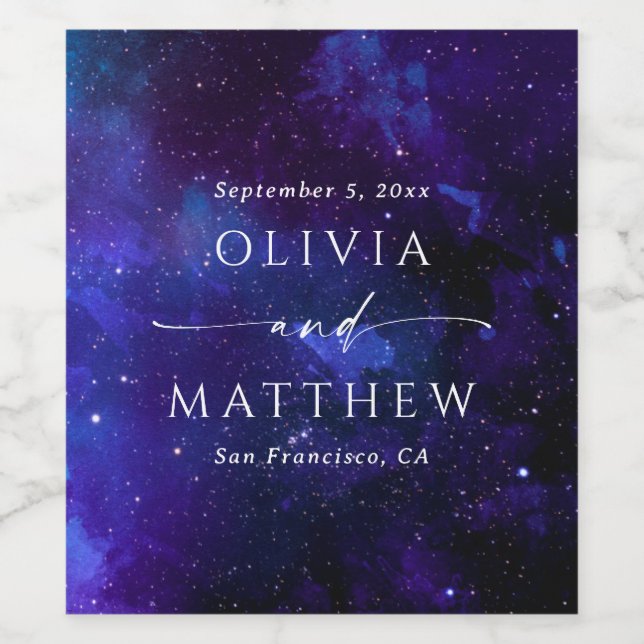 Celestial Starry Night Wedding | Navy Blue Space Wine Label (Single Label)