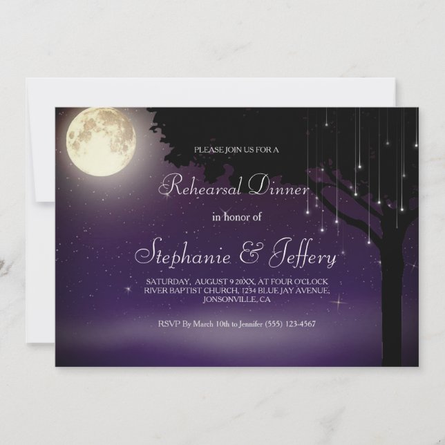 Celestial Starry Night Wedding Rehearsal Dinner Invitation (Front)