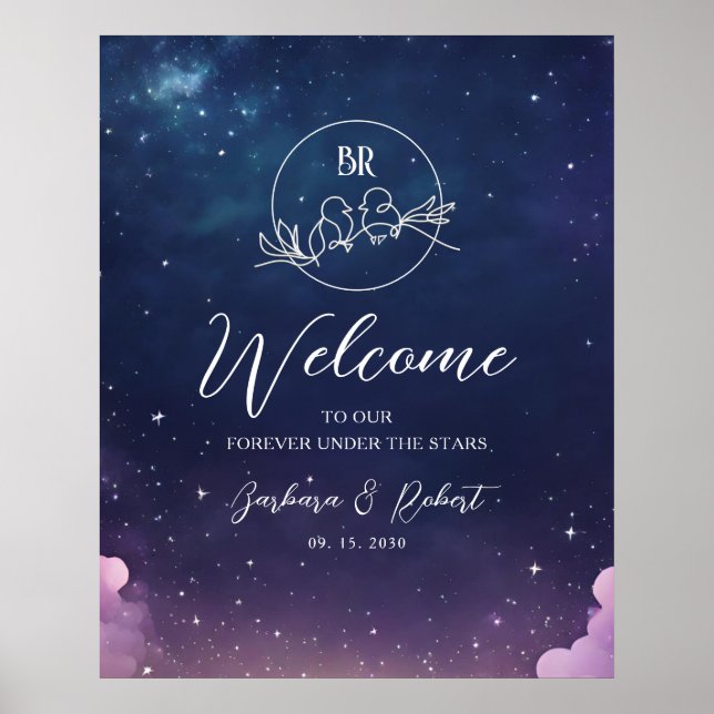 Celestial Starry Night Wedding Welcome Sign (Front)