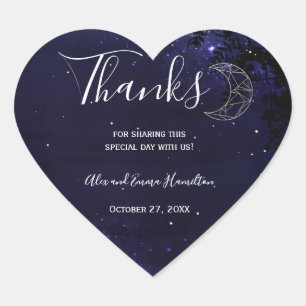 Celestial Starry Night with Gold Moon Wedding Heart Sticker