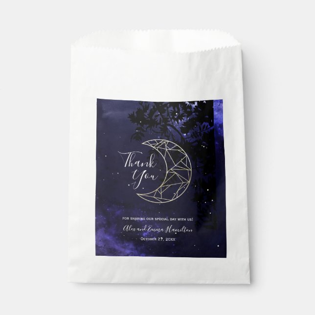 Celestial Starry Sky and Gold Moon Wedding Theme Favour Bag (Front)