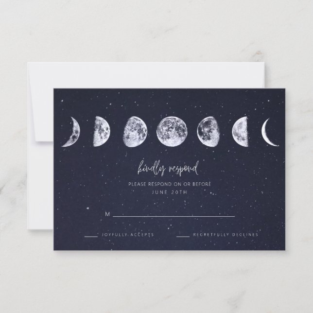 Celestial Starry Sky Moon Phases Wedding RSVP (Front)