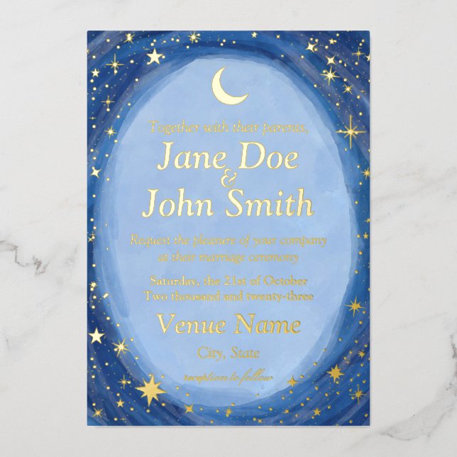 Celestial starry wedding invitation artsy foil inv (Front)