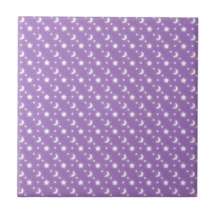 Celestial Stars and Moons on Purple Pattern Ceramic Tile