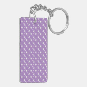 Celestial Stars and Moons on Purple Pattern Key Ring