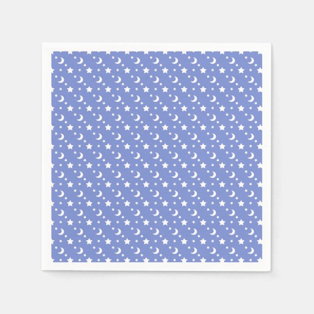 Celestial Stars and Moons Pattern on Blue Napkin (Front)