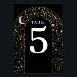 Celestial Stars Black Wedding Table Number Card<br><div class="desc">Mystical celestial black and gold wedding table number card</div>