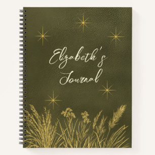 Celestial Stars Casual Script Personalised Green Notebook