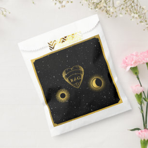 Celestial Stars Crescent Moon Black Gold Wedding Favour Bag