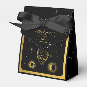 Celestial Stars Crescent Moon Black Gold Wedding Favour Box
