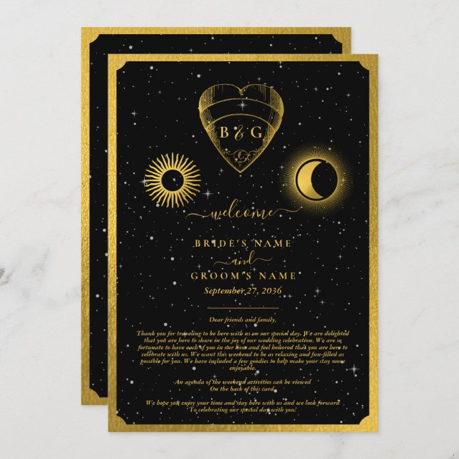 Celestial Stars Crescent Moon Wedding Itinerary Program (Front/Back)