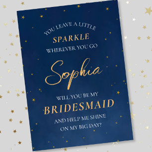 Celestial Stars Elegant Navy Bridesmaid Proposal  Card