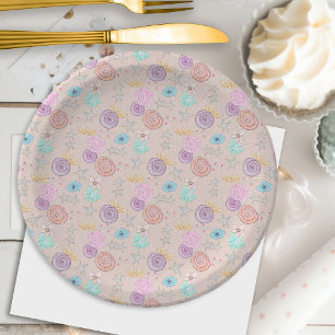 Celestial Stars Flowers Peach Lavender Baby Shower Paper Plate