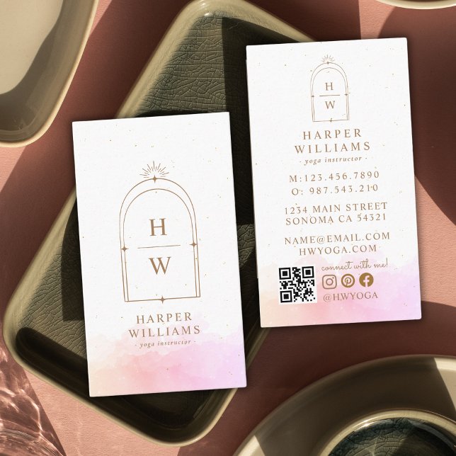Celestial Stars Monogram Arch | Blush Pink Gold Business Card (Creator Uploaded)