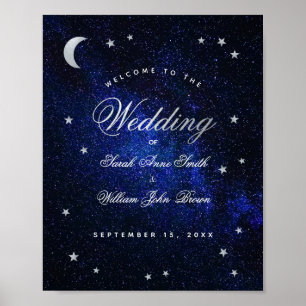 Celestial Stars & Moon Blue Wedding Welcome Sign