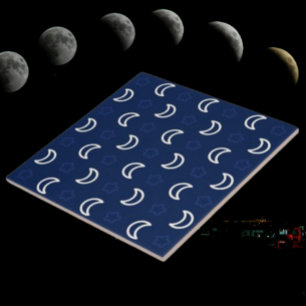 Celestial Stars & Moon Ceramic Tile – Navy Blue