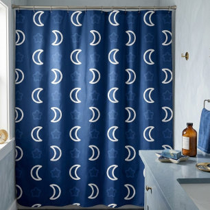 Celestial Stars & Moon Shower Curtain – Navy Blue 