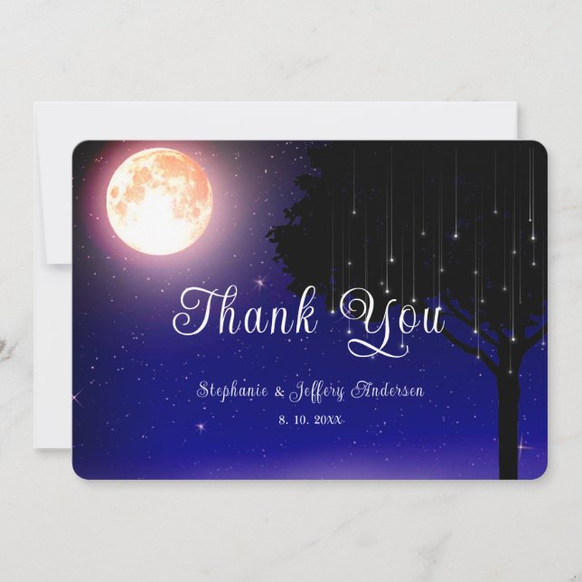 Celestial Stars Moon String Lights Wedding Thank You Card (Front)
