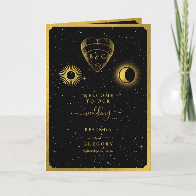 Celestial Stars Moon Wedding Order of Service  Program (Front)