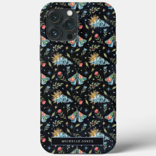 Celestial Stars Night Sky Floral Moth   Monogram iPhone 13 Pro Max Case