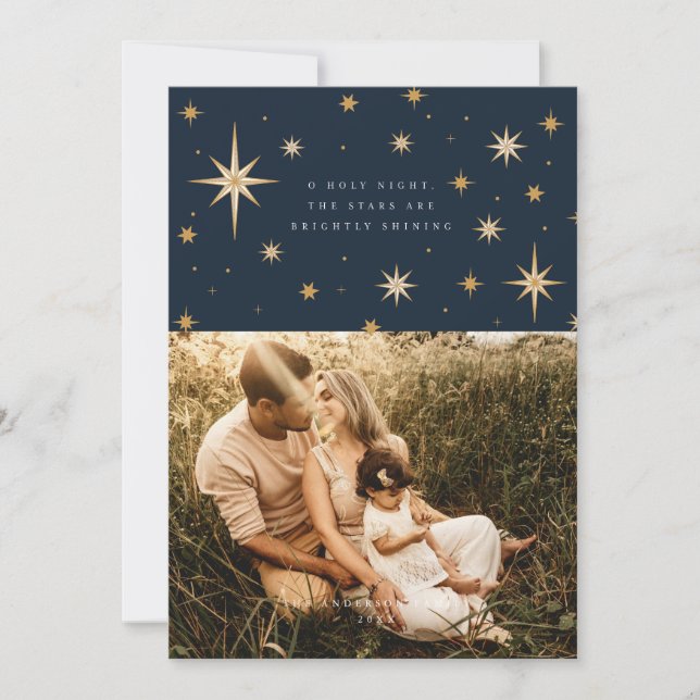 Celestial Stars O Holy Night Photo Card (Front)
