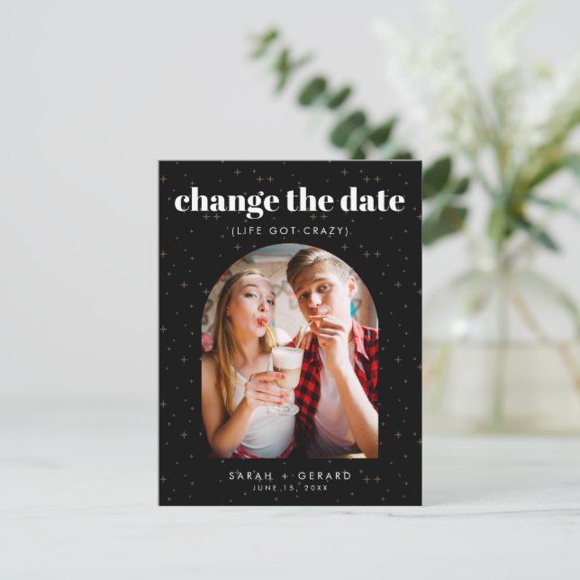 Celestial Stars Photo Change the Date  Announcement Postcard (Standing Front)