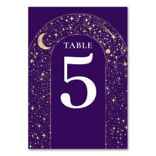 Celestial Stars Purple Wedding Table Number Card