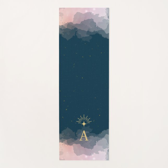 Celestial Stars Space Monogram Initial | Pink Blue Yoga Mat (Front)