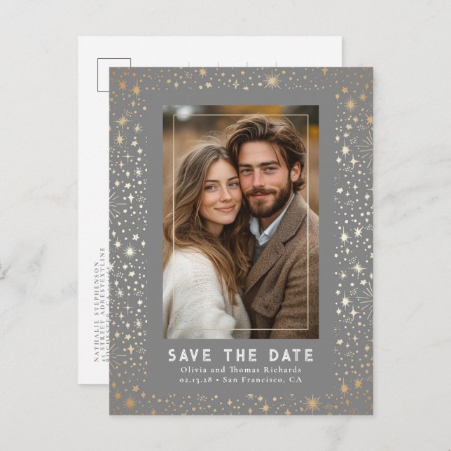 Celestial Stars Wedding Save The Date Photo Announcement Postcard (Front/Back)
