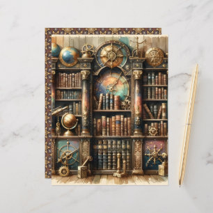 Celestial Steampunk Library Scrapbook Paper