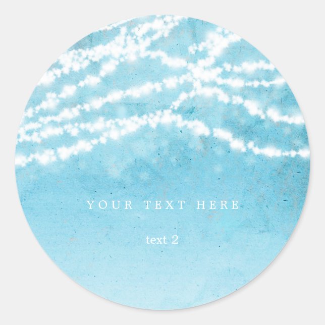 Celestial String Lights Blue Rustic Favour Sticker (Front)