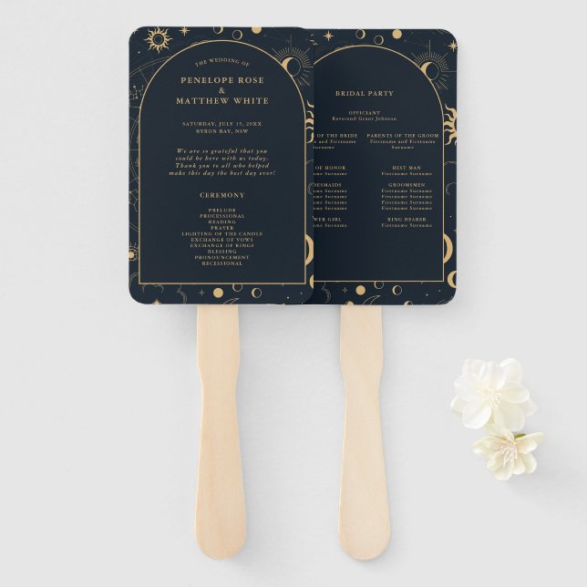 Celestial Sun and Moon Ceremony Program Hand Fan (Front and Back)