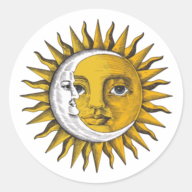 Celestial Sun and Moon  Classic Round Sticker (Front)