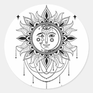 Celestial Sun and Moon Classic Round Sticker