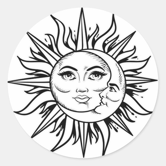 Celestial Sun and Moon Classic Round Sticker (Front)