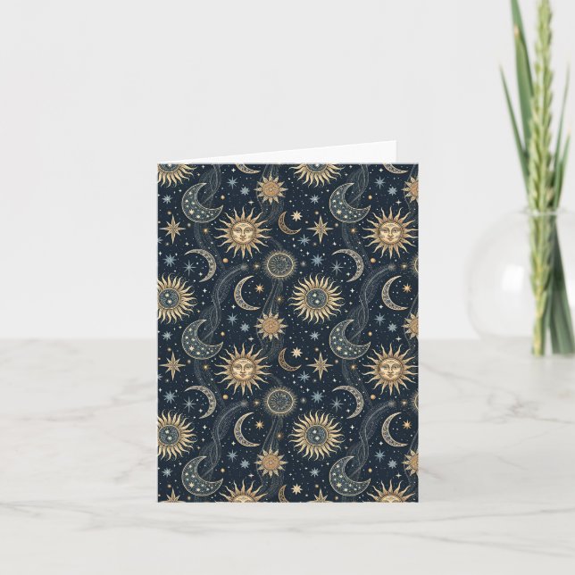 Celestial Sun and Moon Cosmic Art Design Blank Card (Front)