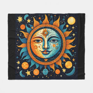 Celestial Sun And Moon  Fleece Blanket
