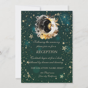 Celestial Sun And Moon Flowers Stars Green Invitation