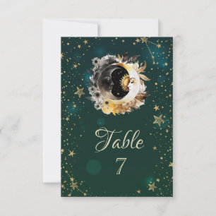 Celestial Sun And Moon Flowers Stars Green Invitation