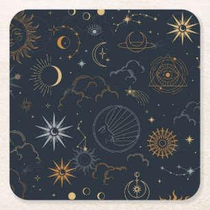 Celestial Sun and Moon Mystical Elements Square Paper Coaster