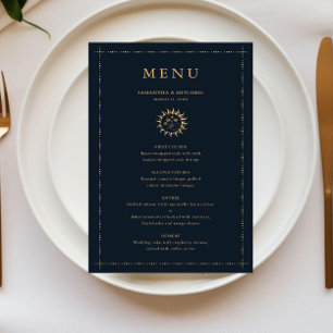 Celestial Sun and Moon Navy Gold menu card