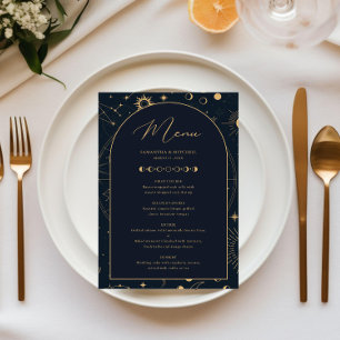 Celestial Sun and Moon Navy Gold menu card