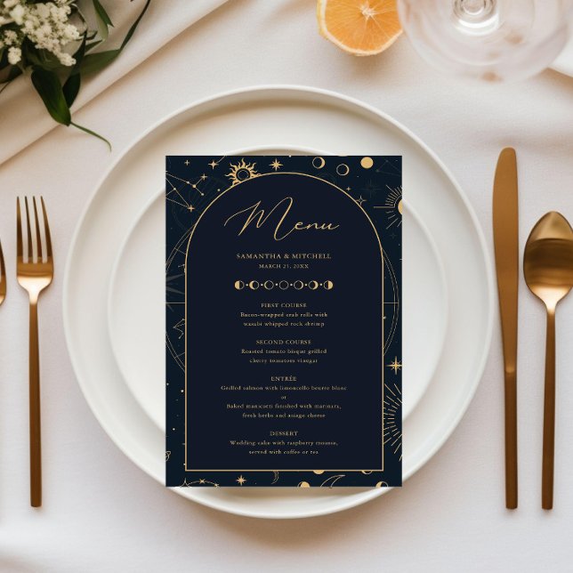 Celestial Sun and Moon Navy Gold menu card (Creator Uploaded)