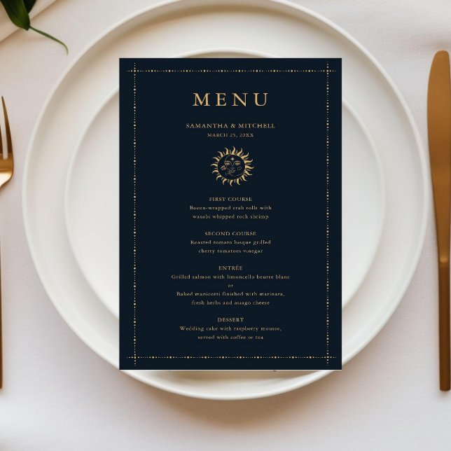 Celestial Sun and Moon Navy Gold menu card (Creator Uploaded)