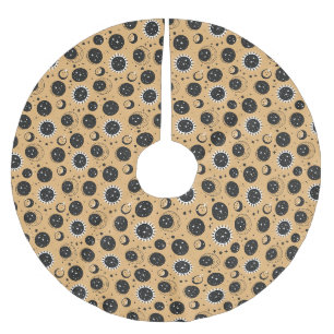 Celestial Sun and Moon Pattern Brushed Polyester Tree Skirt
