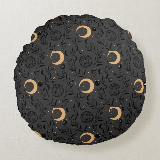 Celestial Sun and Moon Pattern Round Cushion (Front)