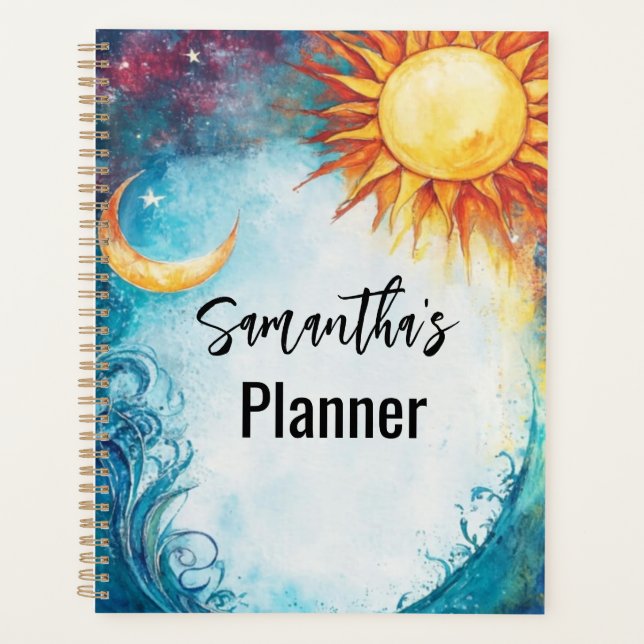 Celestial Sun and Moon Watercolor Planner (Front)