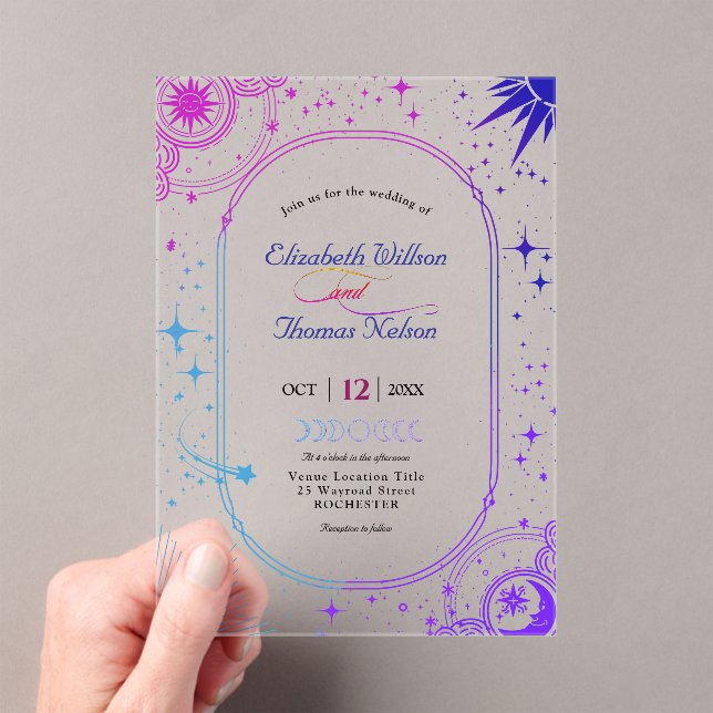 Celestial sun and moon wedding acrylic invitations (Insitu (Handheld))